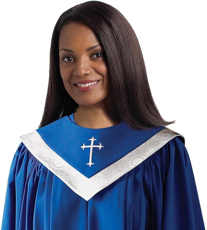 18178MR Reversible C-73 Latin Cross Choir Stole, Sapphire & White