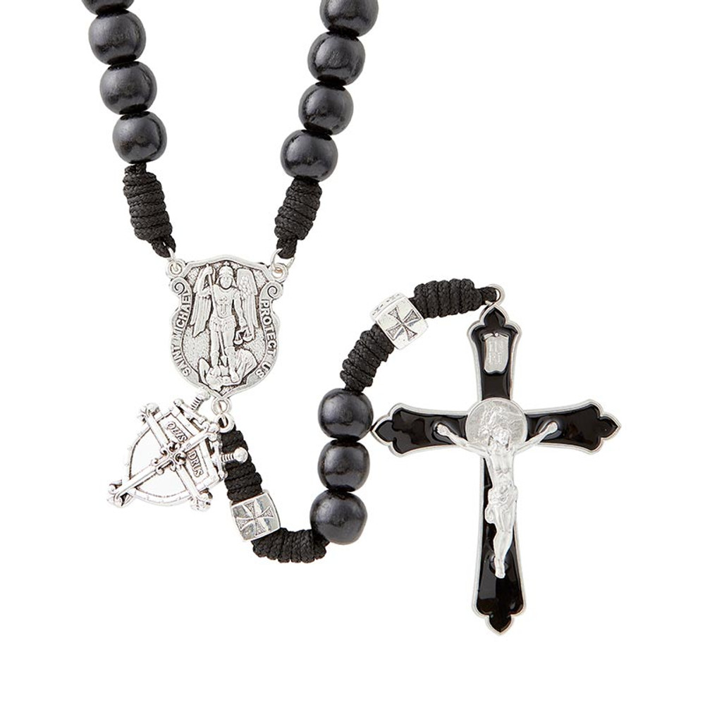 BK-12840 St. Michael Paracord Black Rosary