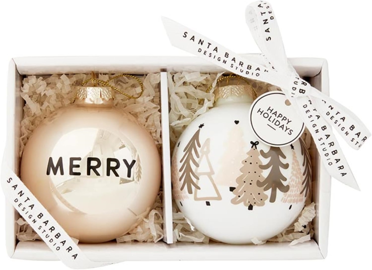 Picture of Santa Barbara Design Studio N6123 Glass Ornament Set&#44; Merry & Trees