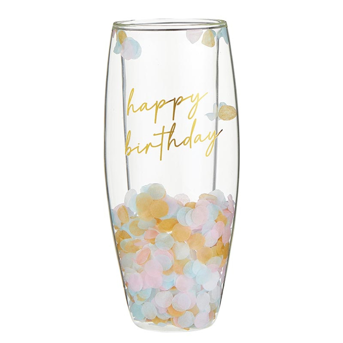 P9041 Double-Wall Tall Champagne Glass - Happy Birthday