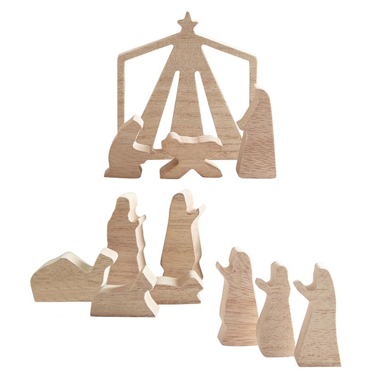 P7313 3 x 1 x 0.5 in. Nativity Set - Natural Wood - 12 Piece