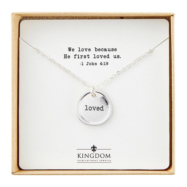 P7379 0.75 in. Stamp Pendant Necklace - Loved - Silver