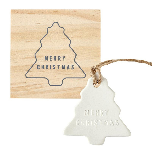 P7052 2.25 x 2.25 in. Face to Face Ceramic Ornament - Tree - Merry Christmas