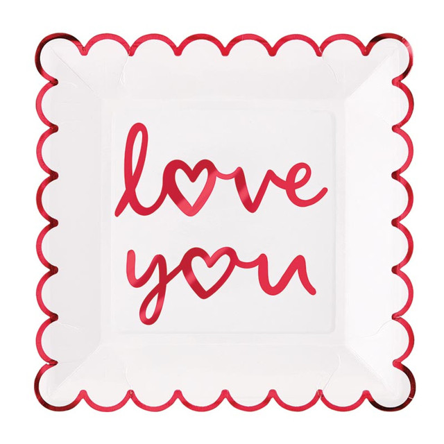 P7797 9 in. Foil Scalloped Plates - Love You