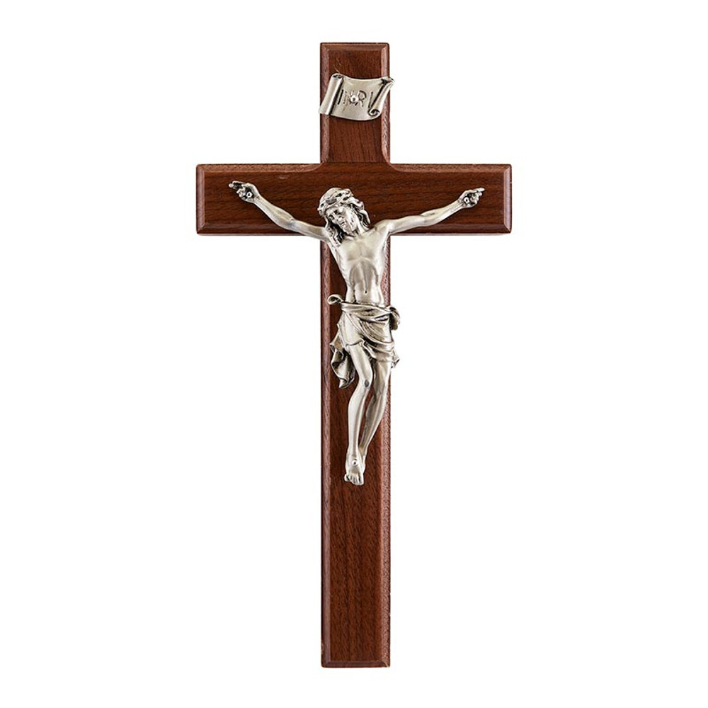 JC-8014-E 10 in. Walnut Cross with Antique Silver Figure
