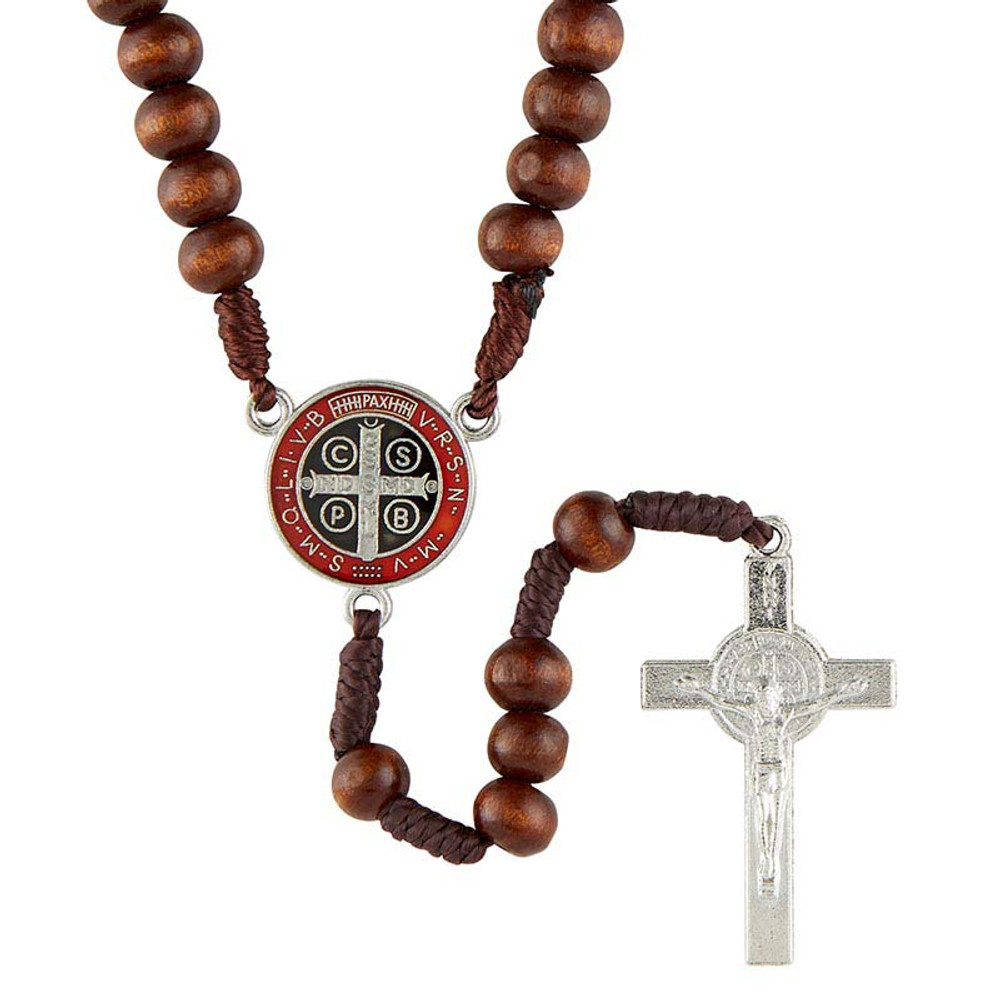 BK-12194 C-Centerpiece St. Benedict Wood Cord Rosary