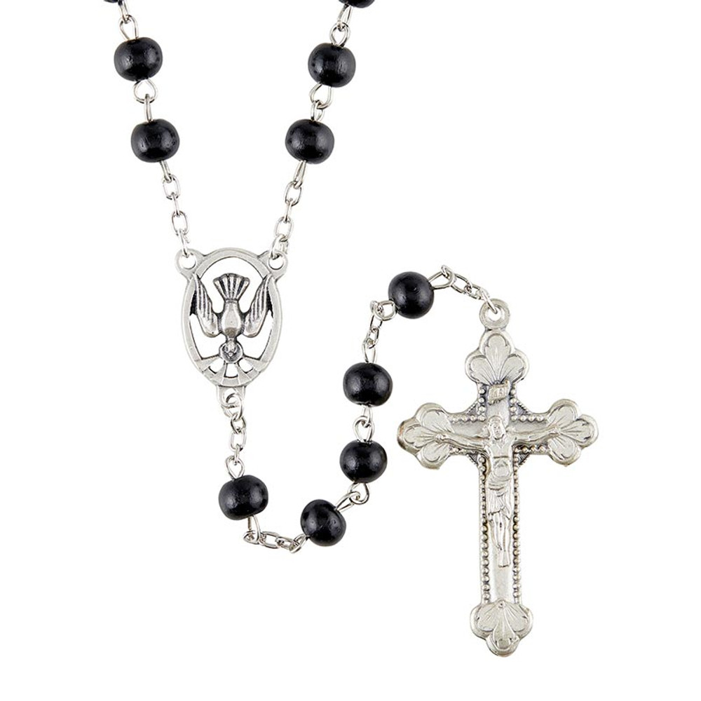 J7443 6 mm Confirmation Rosary with Wood Black Bead