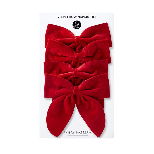 N6260 5 x 5 in. Velvet Bow Napkin Ties, Red - Set of 4