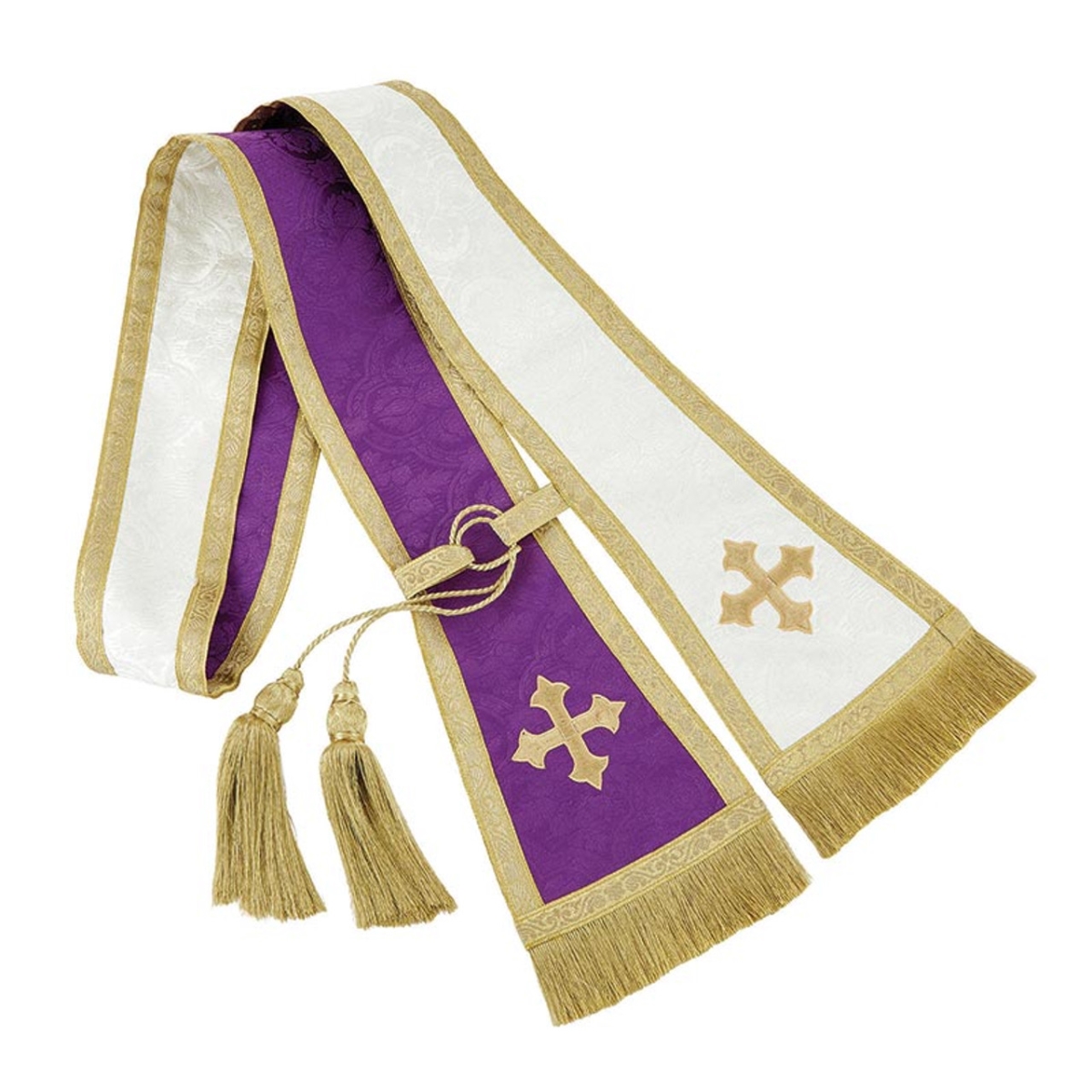 N7298 7 x 92 in. Reversible Jacquard Confessional Stole - Purple & White