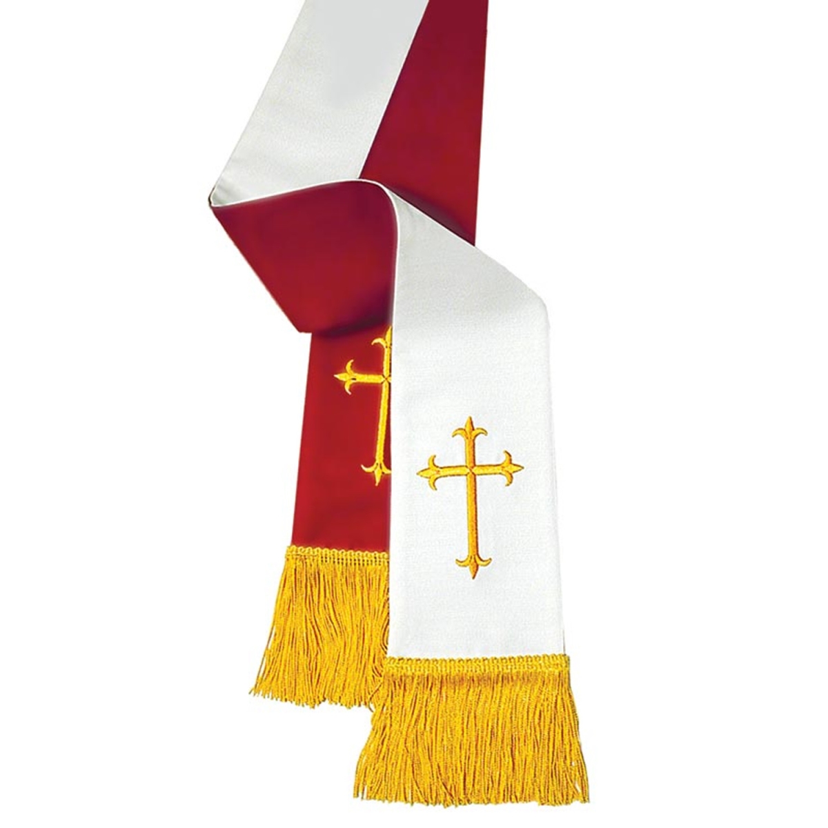 11733MR Oxford Red & White Reversible Cross Pulpit Stole