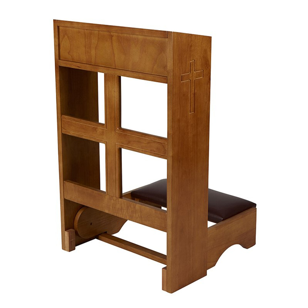 F4595 Engraved Cross Folding Kneeler, Medium Oak