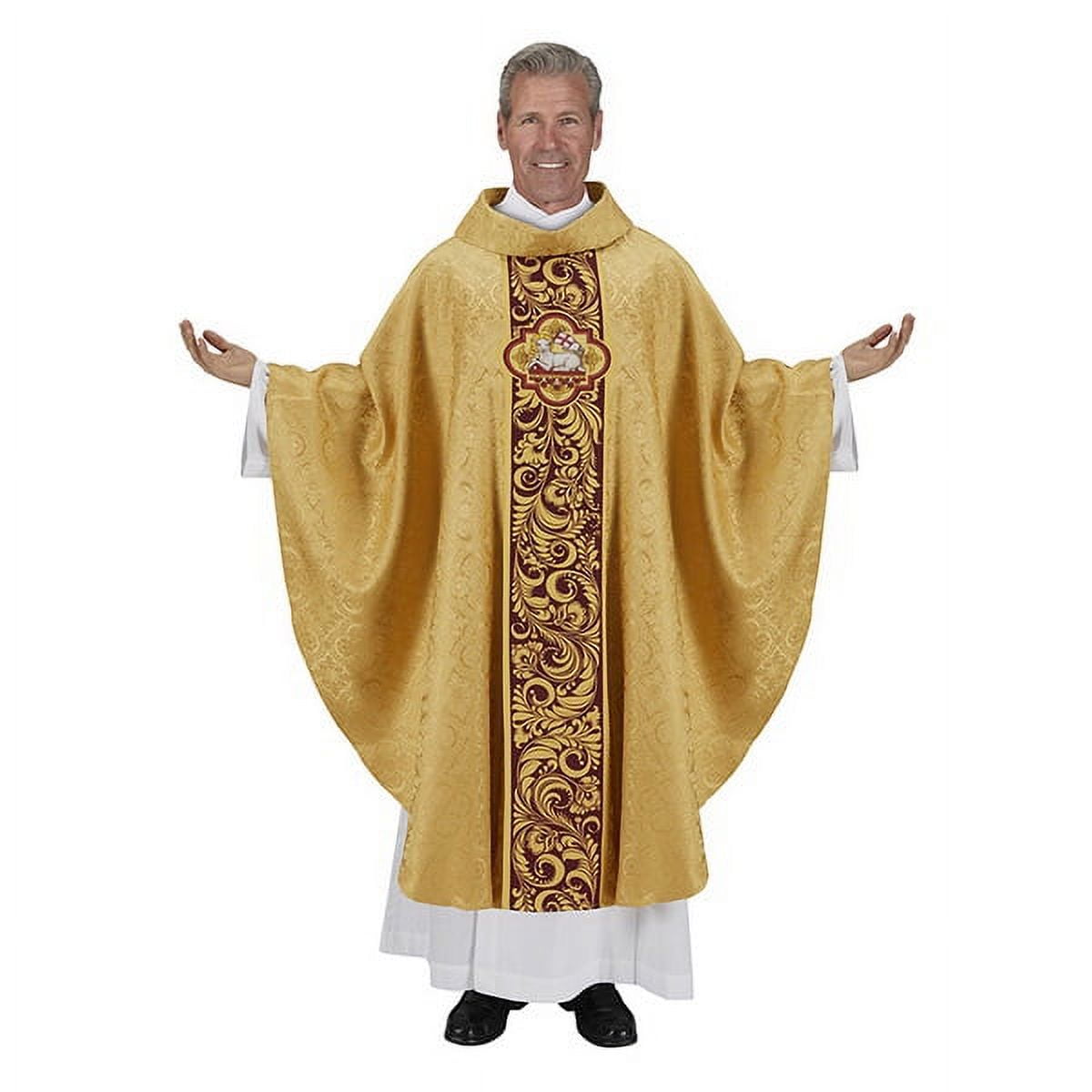 F2019GLD Agnus Dei Collection Chasuble with Inner Stole, Gold