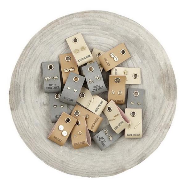 F4489 Love Leather Tag Stud Earrings - Filled Display - 48 Piece