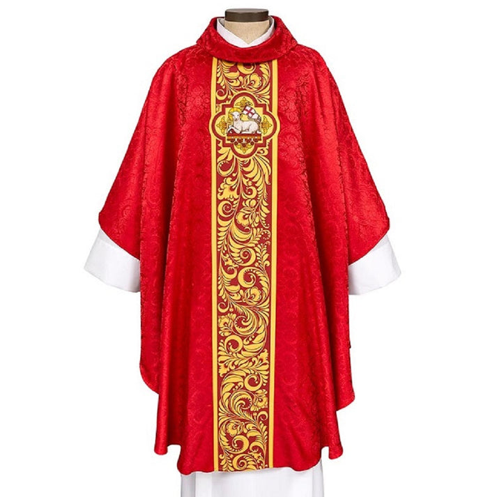 F2019RED Agnus Dei Collection Chasuble with Inner Stole, Red