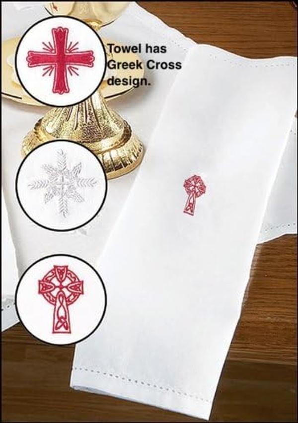 Picture of RJ Toomey TS870RGC Cotton & Linen Lavabo Towel&#44; Greek Cross Design - Pack of 3