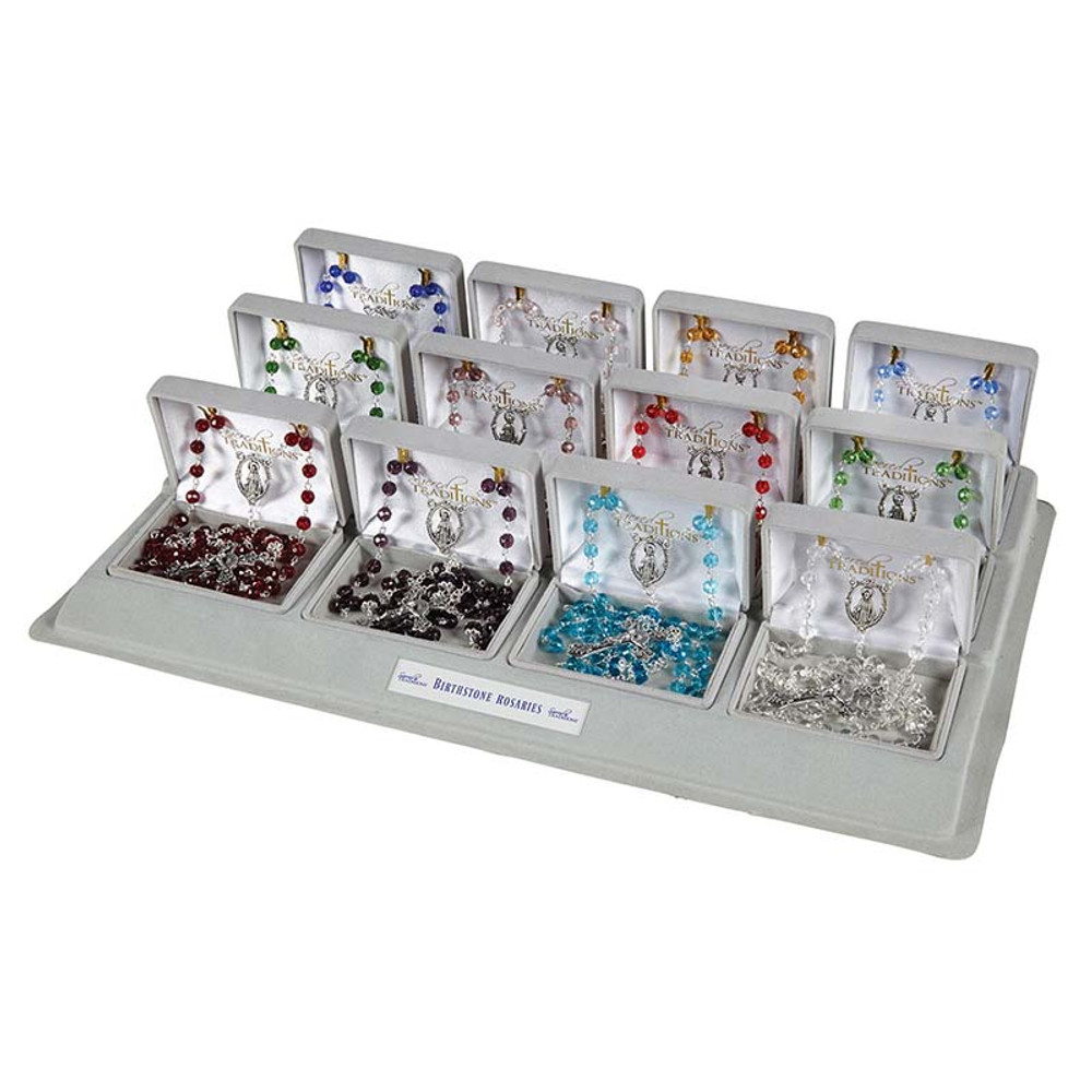 D1304 6 mm Glass Birthstone Rosary Display