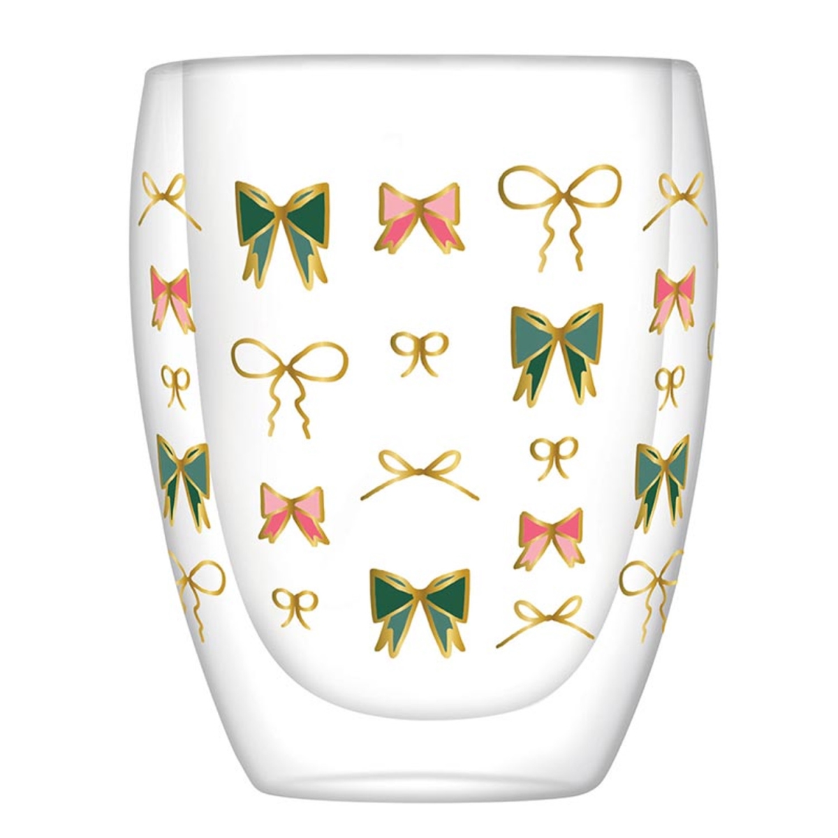 10-04859-699 10 oz Double-Wall Stemless Wine Glass - Knots & Bows