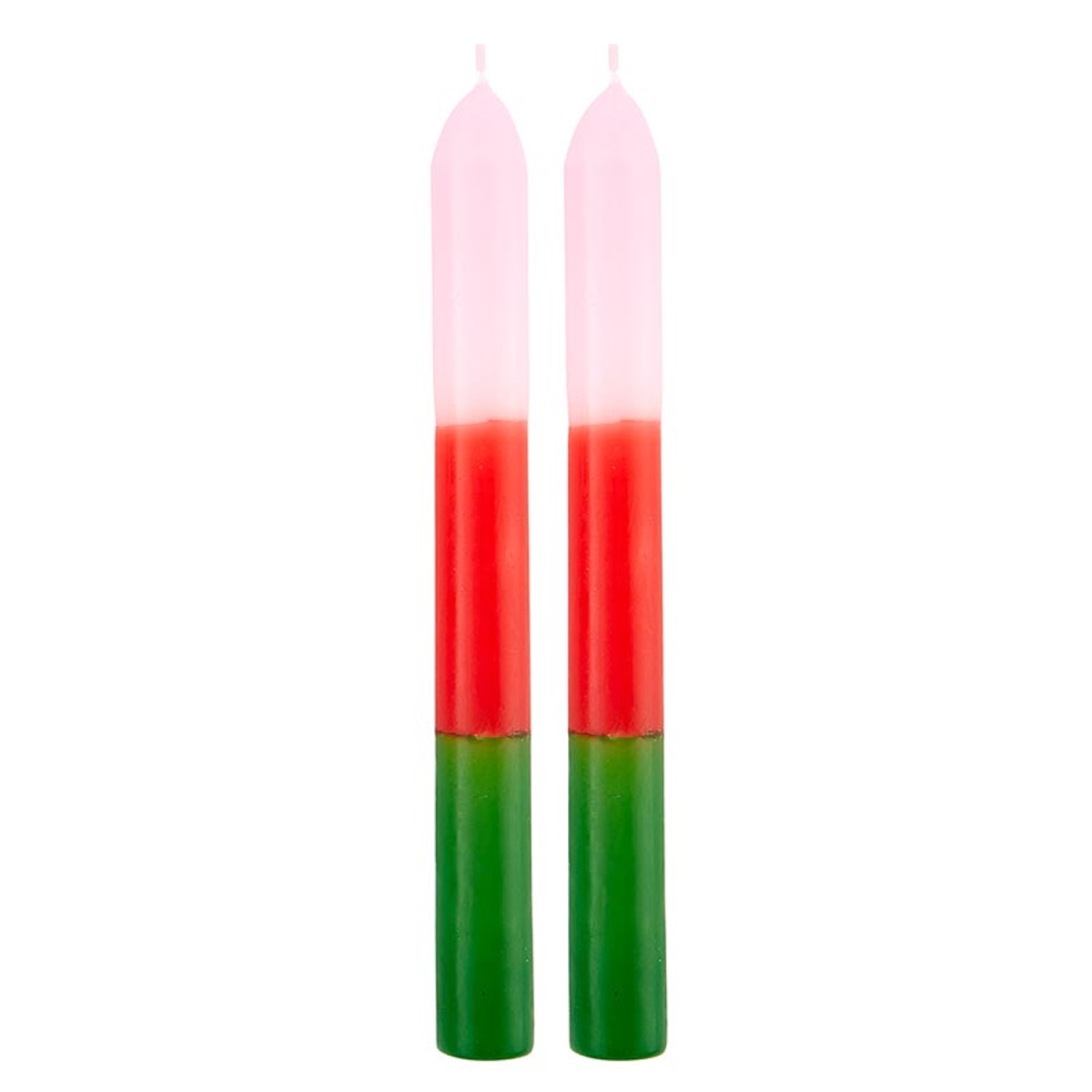 Picture of Slant 10-02812-038 Tapered Candle - Thimblepress Pink - Red & Green - Set of 2