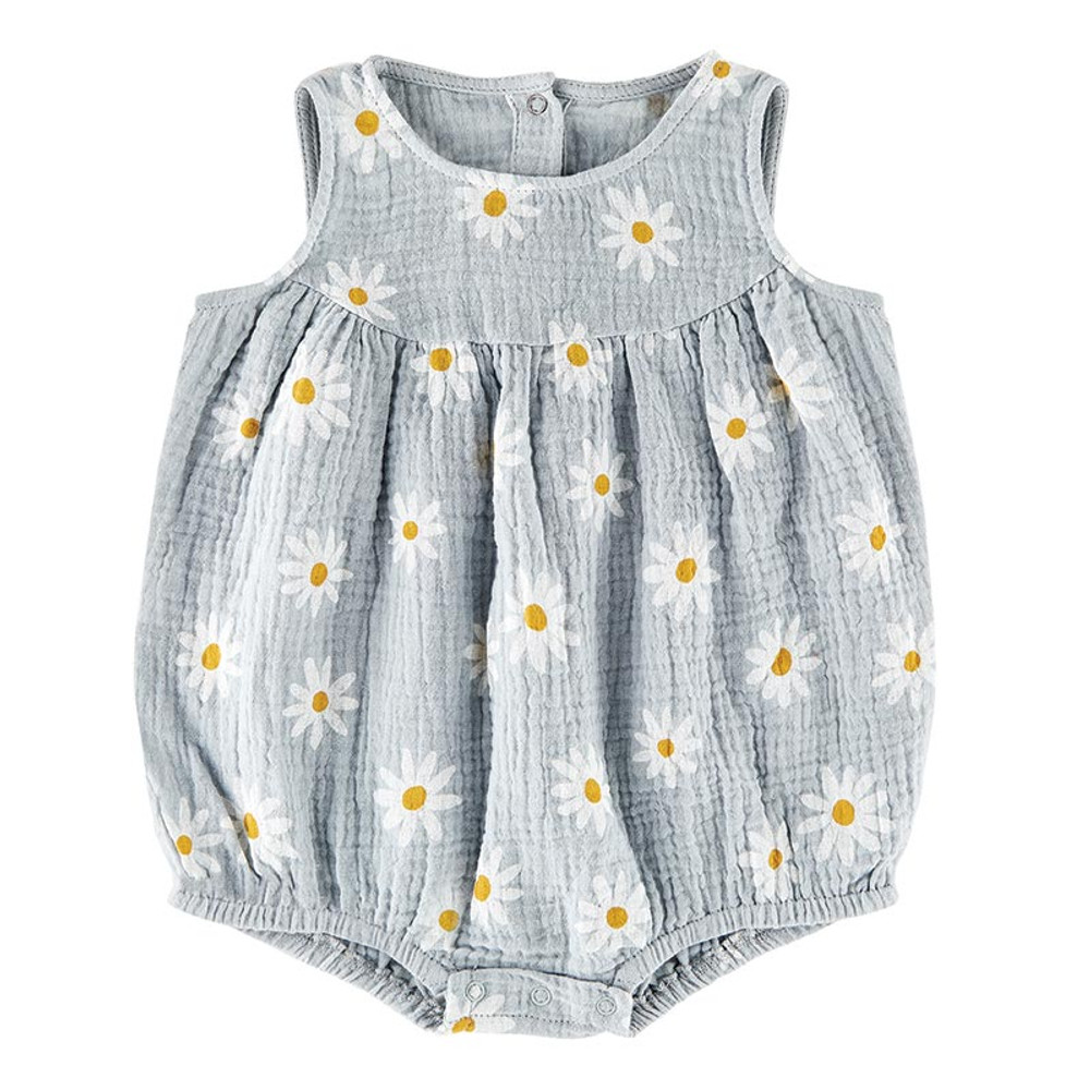 P2703-6 Sleeveless Bubble Romper, Blue Daisy - 3-6 Months