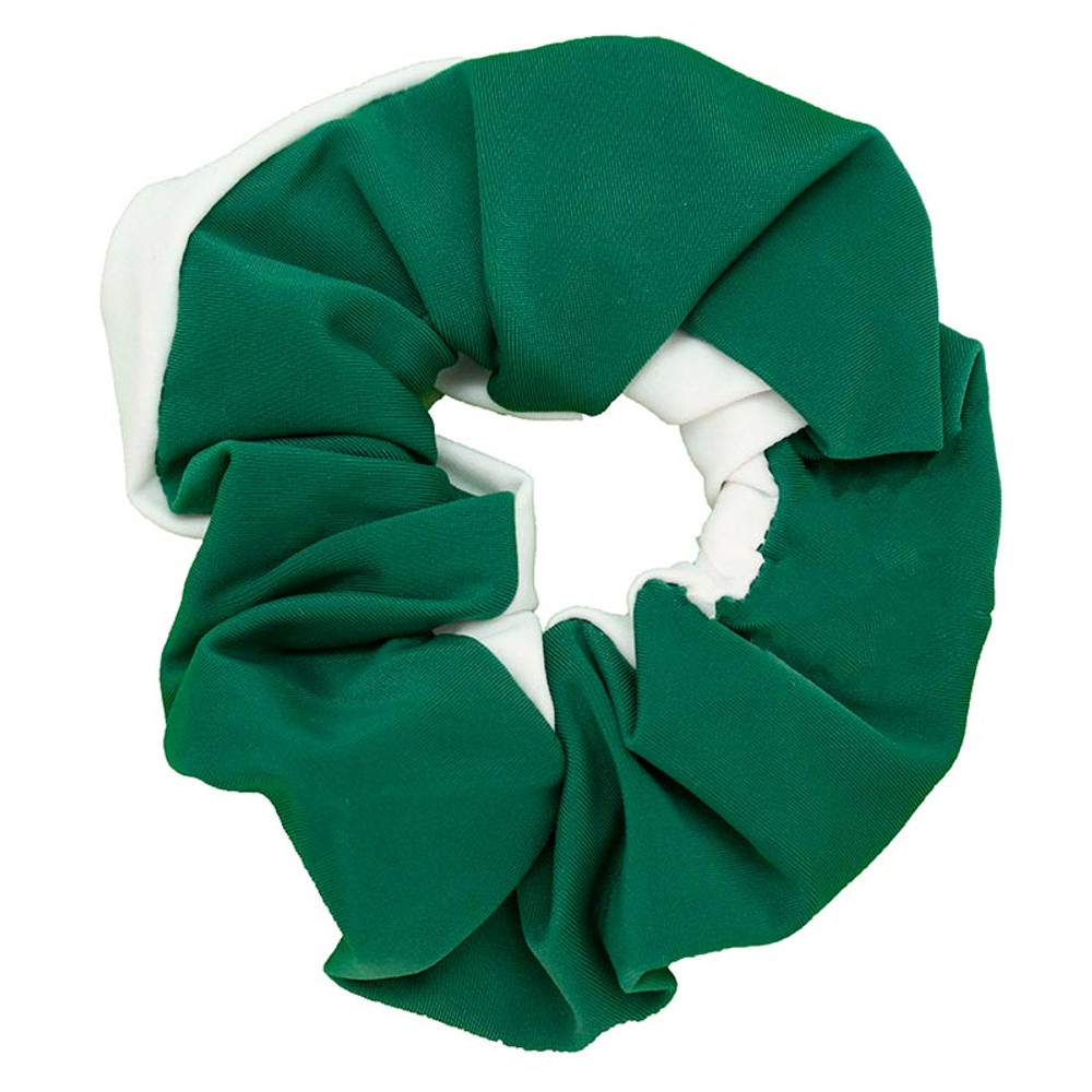 P03319 Single Hair Scrunchie, Bottle Green & White