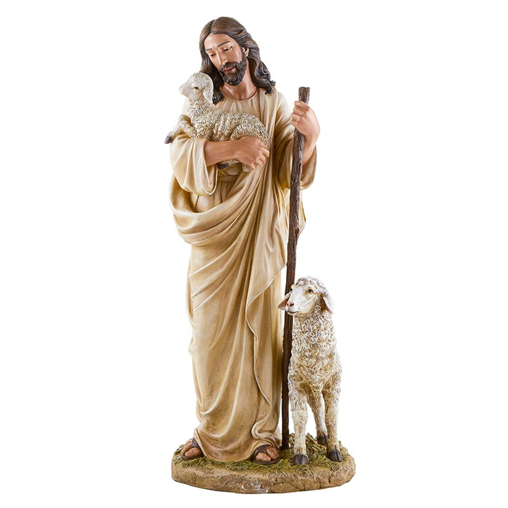 J0164 24 in. Val Gardena Adams Good Shepherd Statue