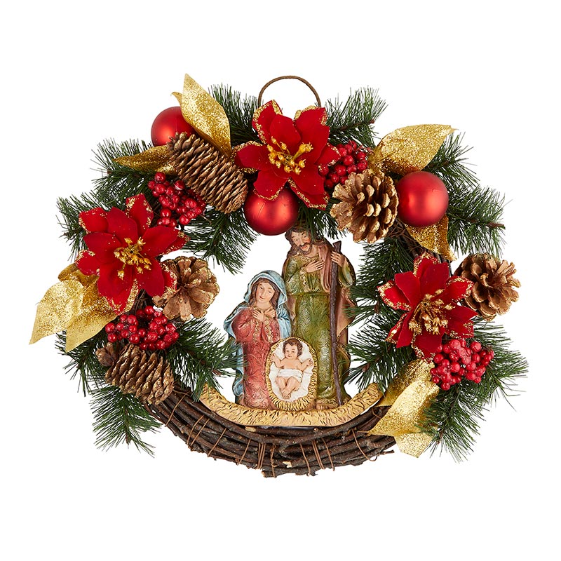 Picture of Christian Brands L6062 Poinsettia Nativity Wreath