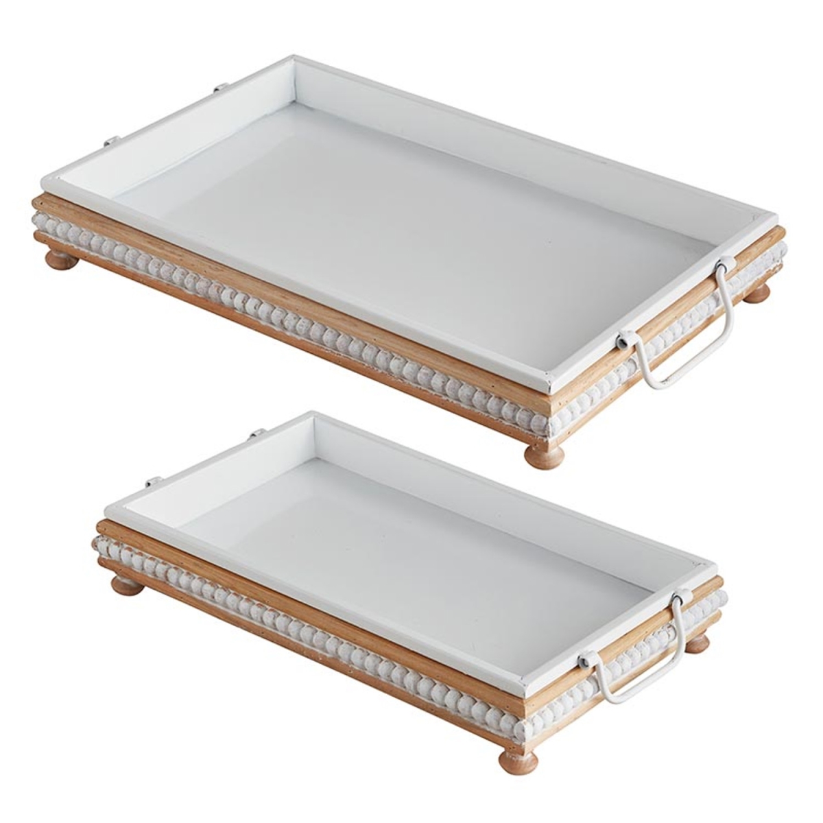 Picture of 47th & Main CMR952 Beaded White Wood Trays&#44; Set of 2
