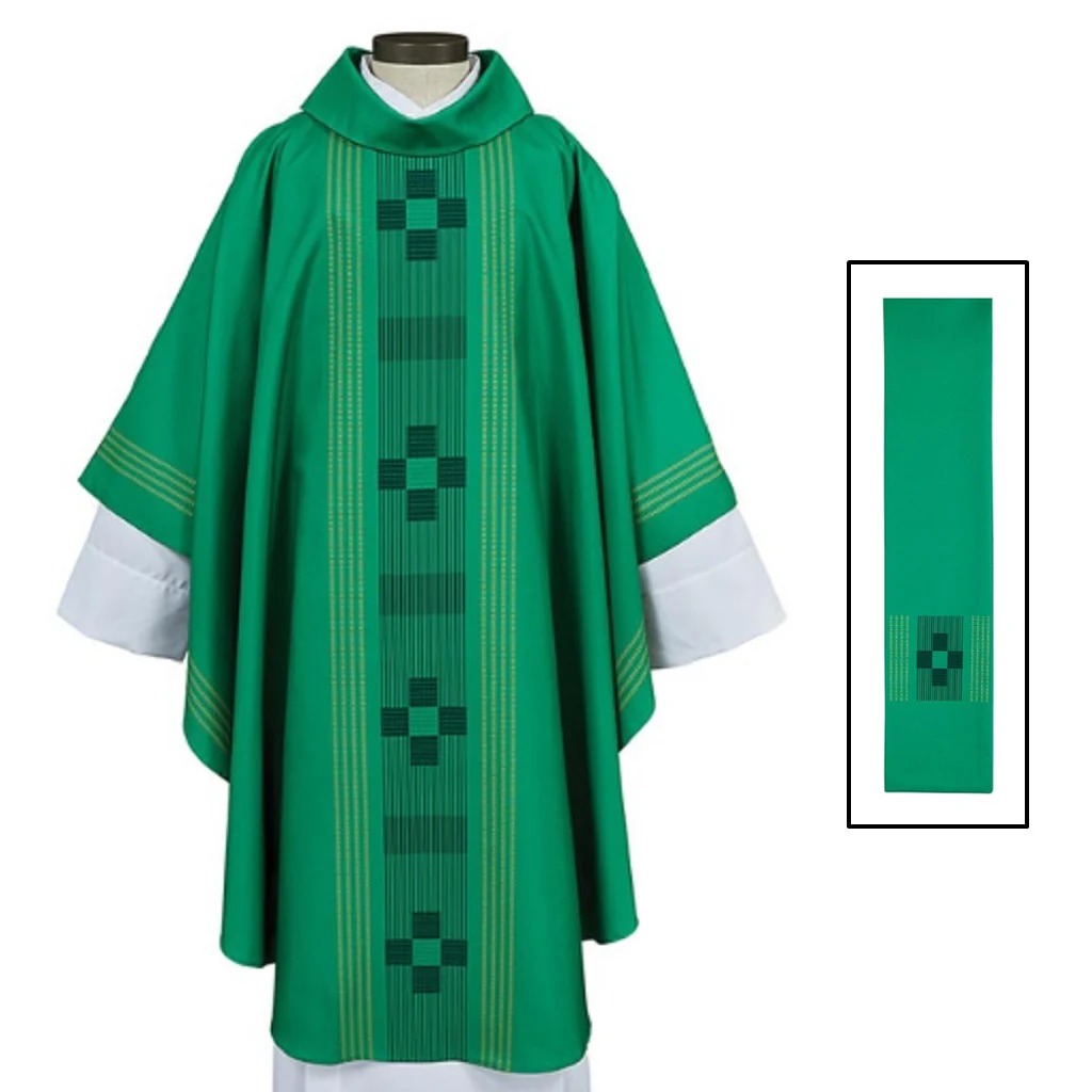 L9292GRN Treviso Collection Chasuble with Inner Stole - Green