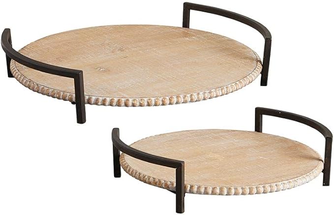 Picture of 47th & Main CMR915 Iron Handle Wood Trays - Set of 2