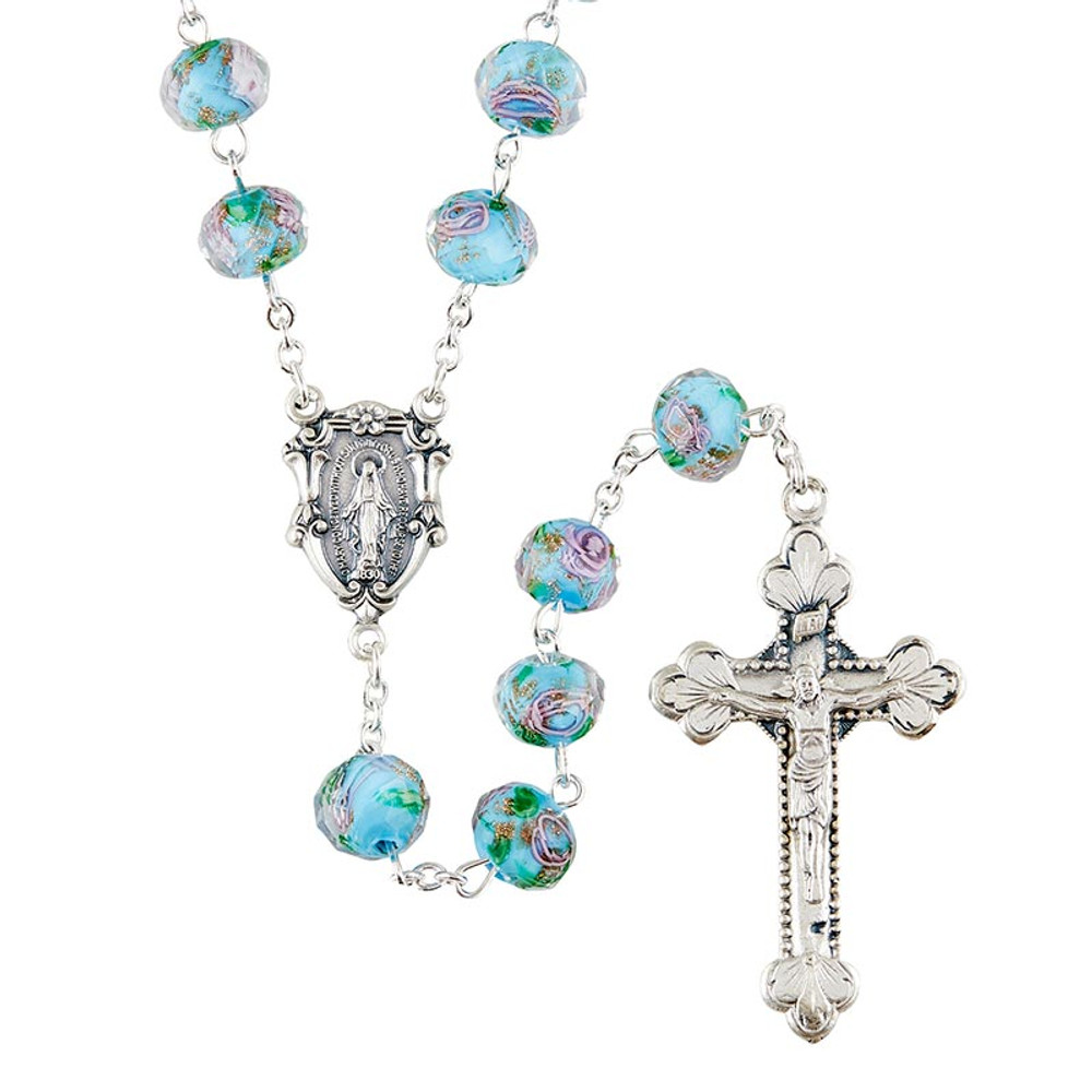 J7354 8 x 10 mm Hand Painted Rosary - Aqua