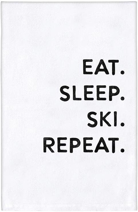 Picture of Santa Barbara Design Studio L6864 Face to Face Tea Towel&#44; Eat. Ski. Sleep. Repeat.