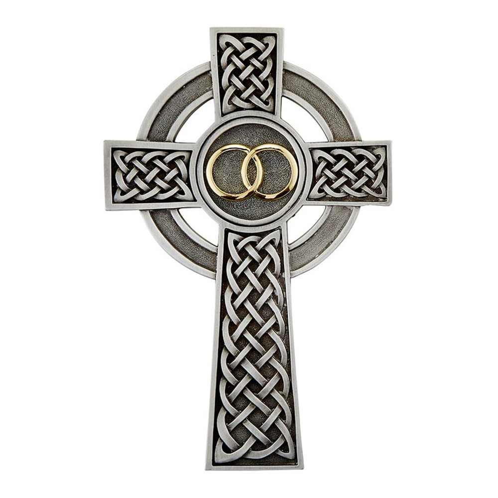 JC-9275-E 8 in. Pewter Knotted Celtic Cross - Gold