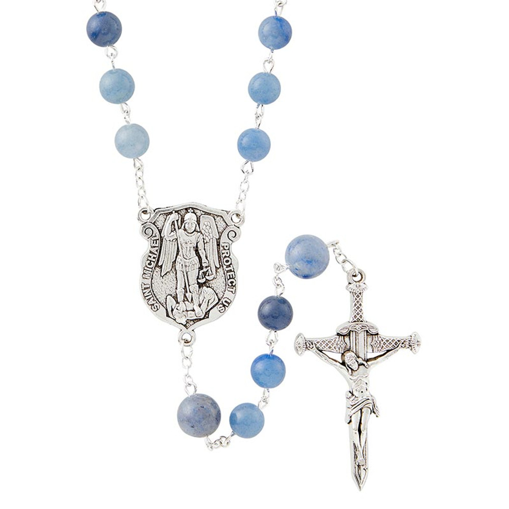 N5067 Spiritual Warrior Rosary with Sword Crucifix - Stone Blue
