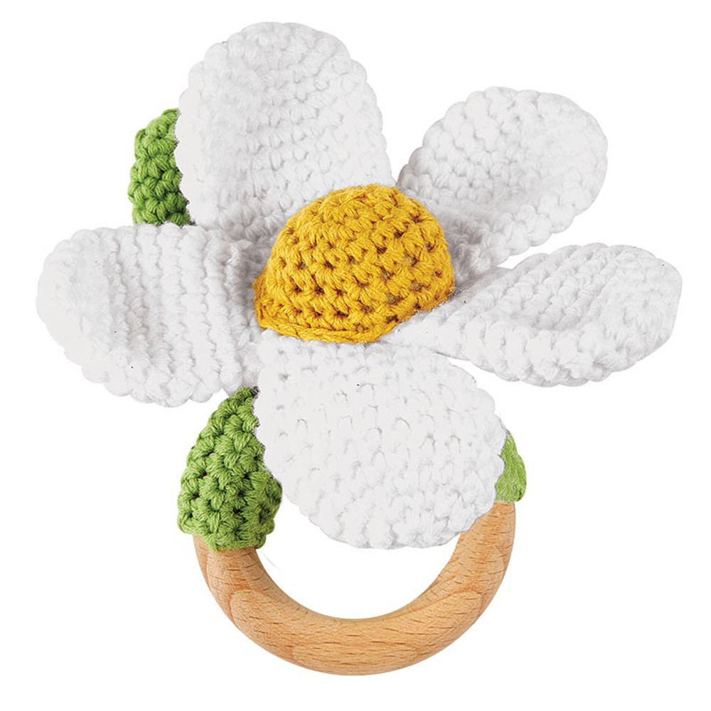 P2729 Crochet Rattle Toy, White Daisy