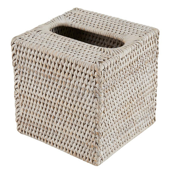 Picture of 47th & Main DMR761 5.5 in. Square Rattan Cover Woven Tissue Box Holder&#44; White