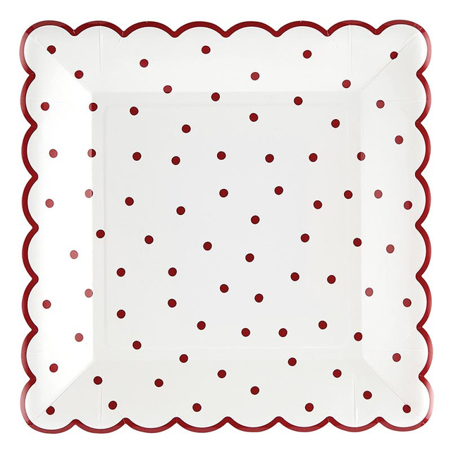 P6594 9 in. Scalloped Paper Plates - Red Polka Dot - 8 Count