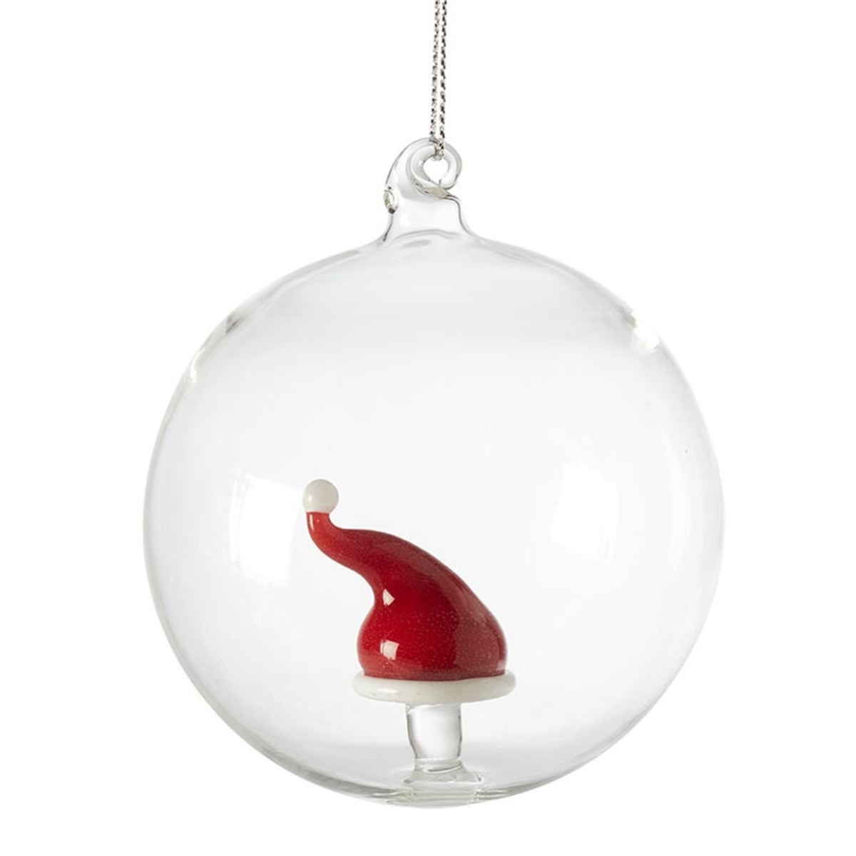 P7841 3.15 in. dia. Glass Ornament - Santa Hat