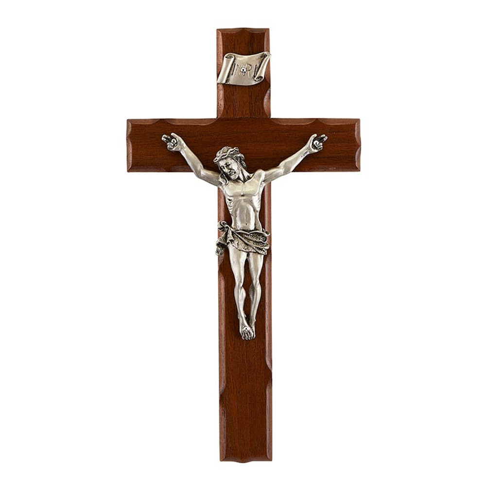 JC-7071-E 8 in. Notched Edge Walnut Crucifix