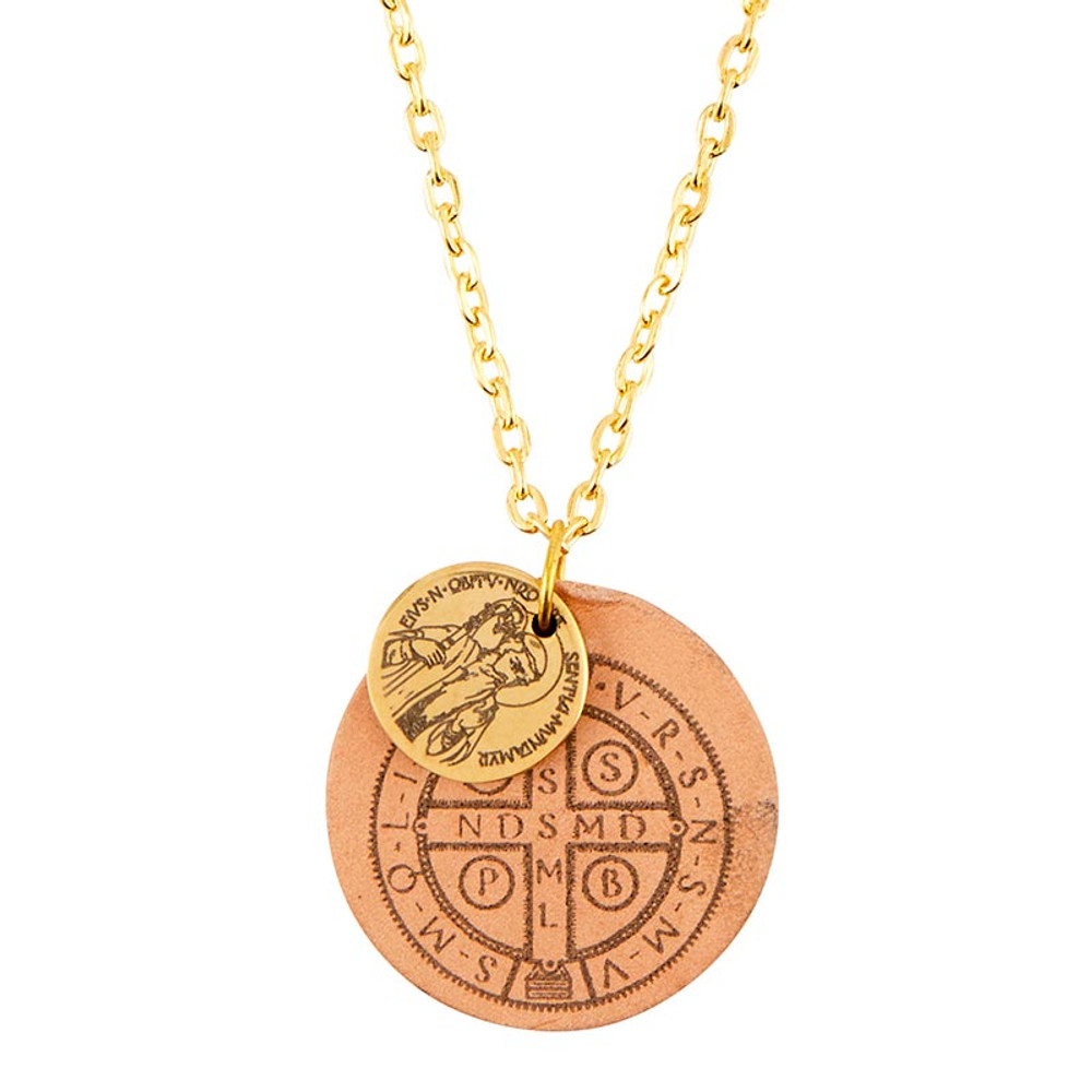 Picture of Christian Brands J0746 St. Benedict Leather Tag Necklace