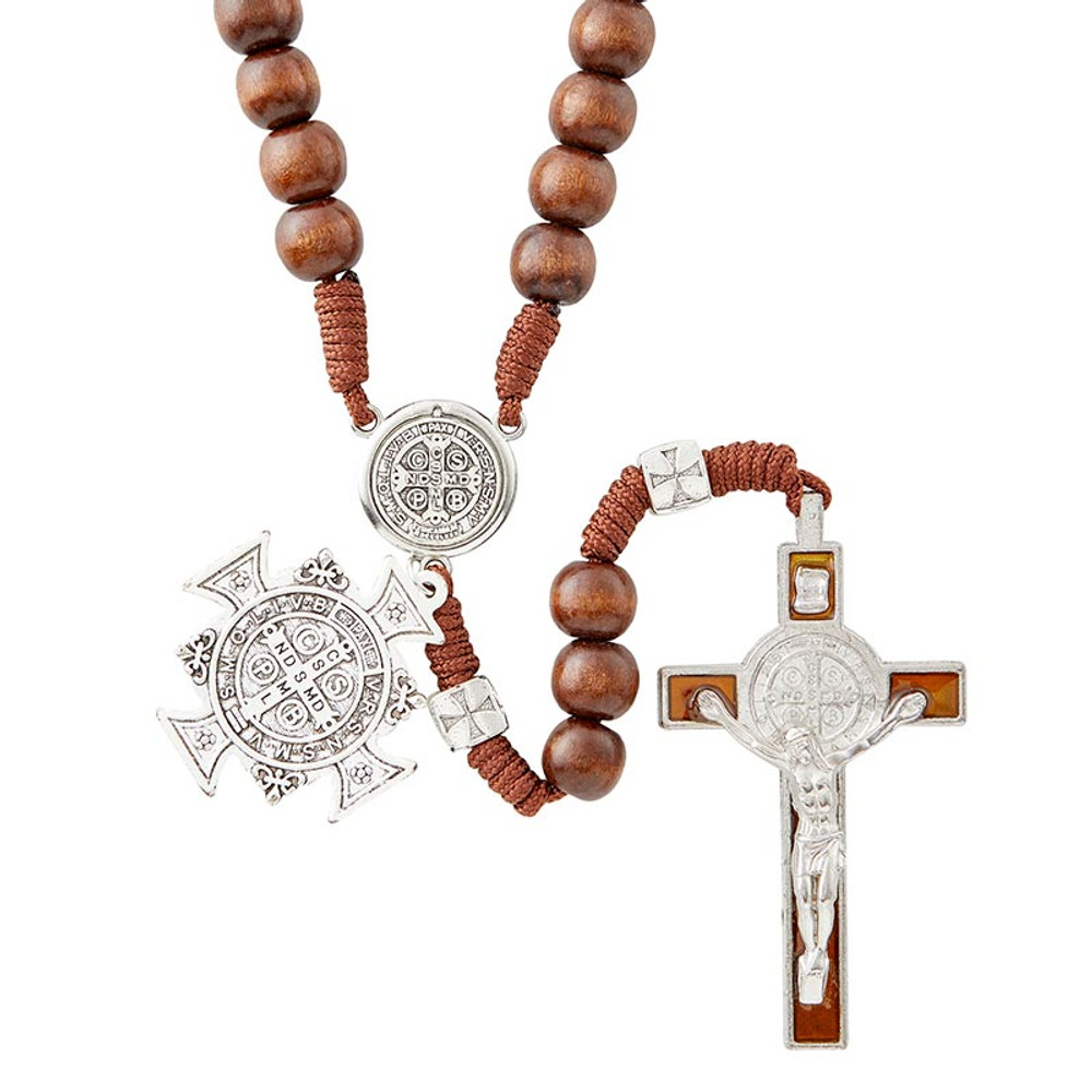 BK-12844 St. Benedict Paracord Rosary - Brown