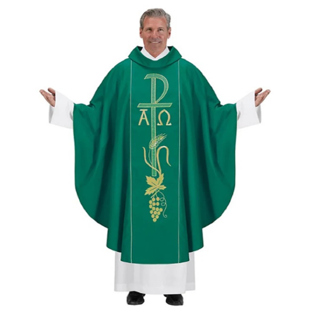 N7293GRN San Remo Collection Chasuble with Inner Stole - Green
