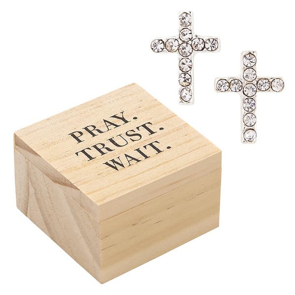 P0153 1.94 x 1.13 in. Treasure Box Earrings - Pray, Trust & Wait