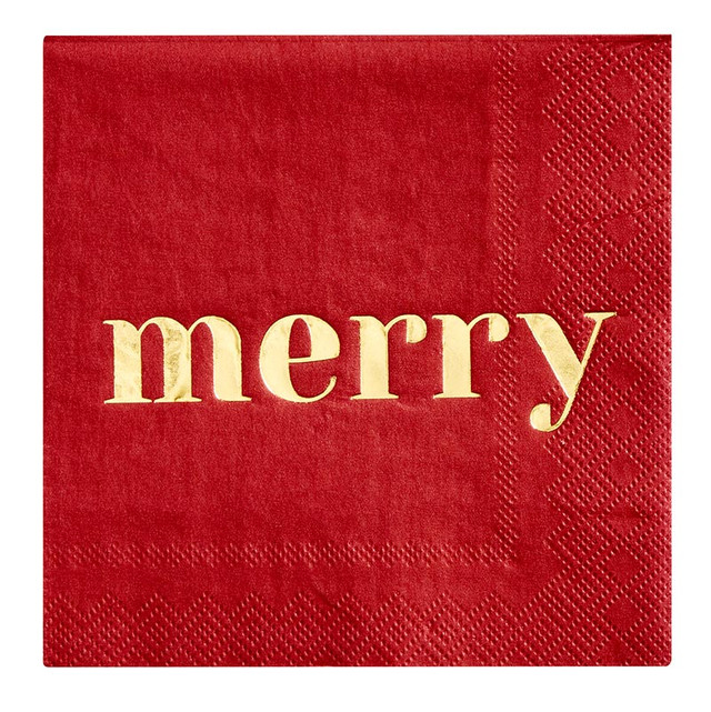 P6599 5 in. sq. Red Cocktail Napkins - Merry