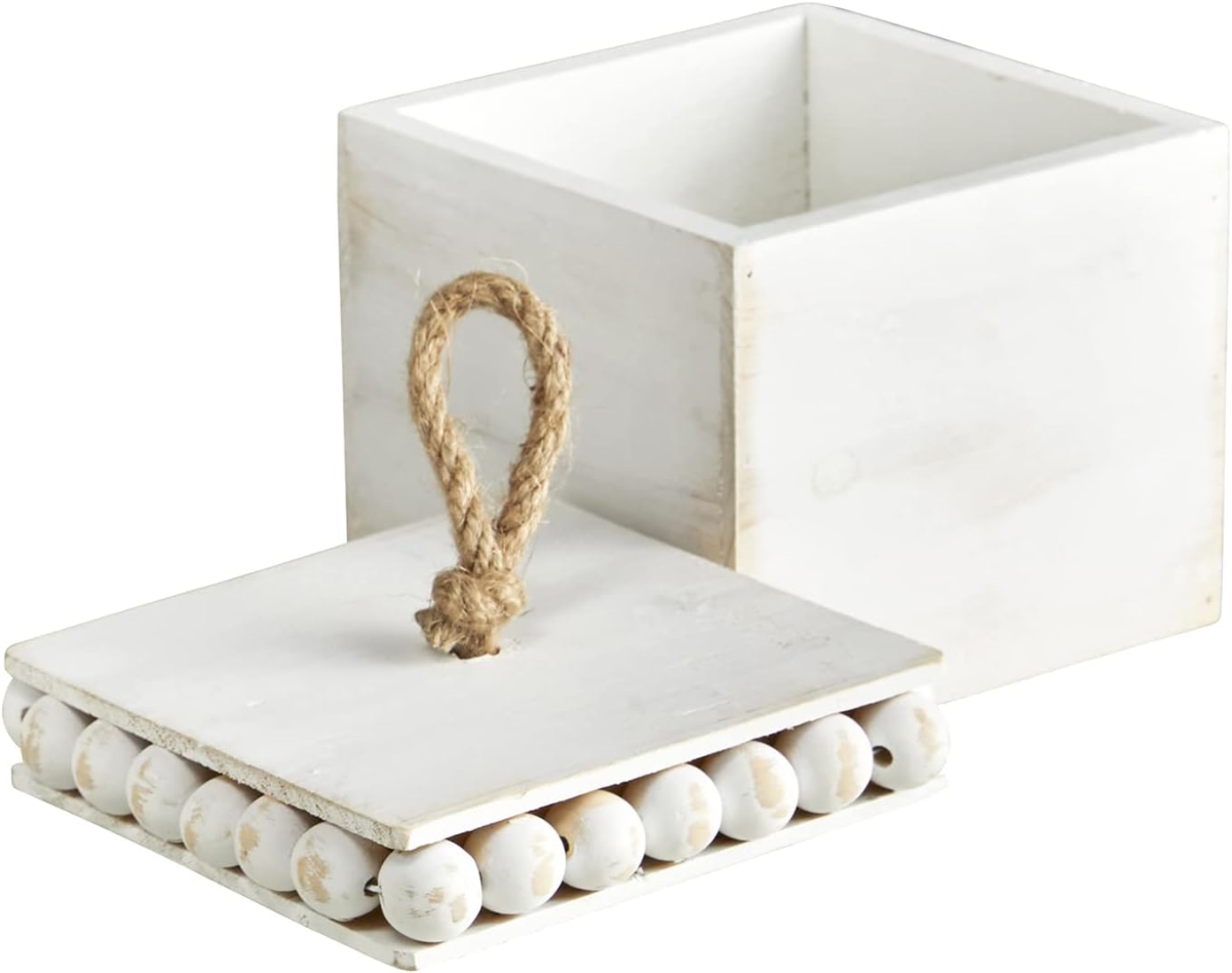 Picture of 47th & Main CMR453 Beaded White Wood Trinket Box&#44; Small