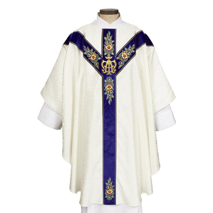 L1300 59 x 51 in. Sacred Marian Chasuble with Inner Stole, Ivory