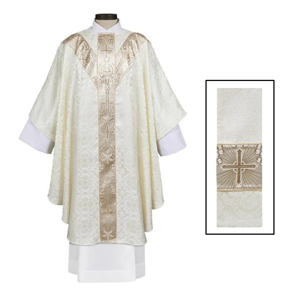 N1944IVY Chartres Collection Semi Gothic Chasuble with Inner Stole - Ivory