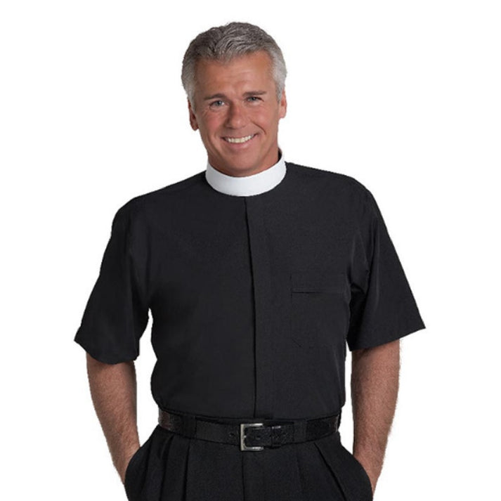 Picture of Christian Brands SM-1031600 Murphy Short Sleeve Neckband Collar Clergy Shirt - Black