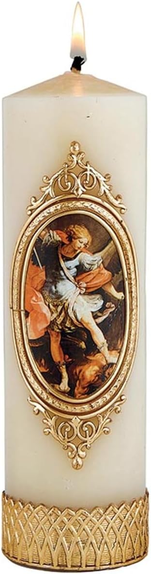 Picture of Will & Baumer N7399 Hand Decorated Oval Frame Devotional Candle&#44; Saint Michael