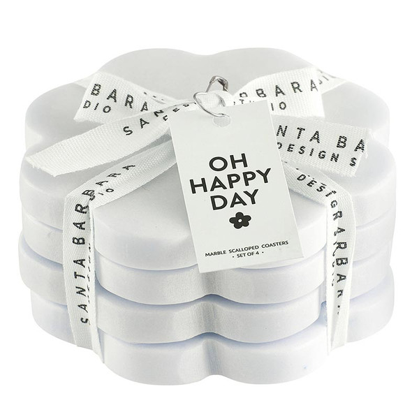 Picture of Santa Barbara Design Studio P0756 4 Dia. x 0.5 in. Scalloped Marble Coasters - Set of 4