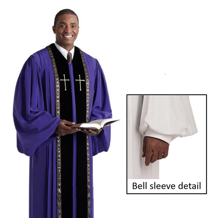 Picture of Christian Brands H-205PRPHM513 Murphy RT Wesley Collection Embroidered Peach Skin Pulpit Robe for Men - Purple - Size HM513 - Height 5 ft. 10 in. - Chest 43 in.